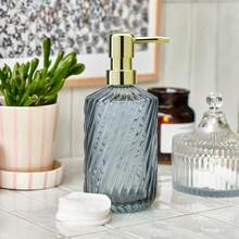 2 Pack Twill Soap Dispenser Kitchen, 15 Oz Glass Bathroom Soap Dispenser With Pump, Modern Farmhouse Twill Style Bathroom Dispensers Home Decor, Bathroom, Kitchen Countertop, Hotel - 1 - 查看 5