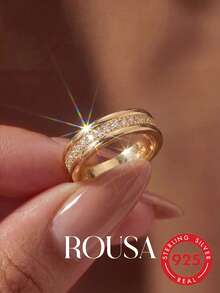 1枚纯银时尚水钻戒指，是送给女性的理想礼物，适合情人节/生日/送给爱人的礼物，可叠戴，精致戒指，精美珠宝礼品 - 時尚排鑽 - 查看 1