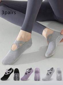 3双装黑色紫色灰色硅胶交叉绑带防滑舒适瑜伽健身鞋 - 彩色 - 查看 14