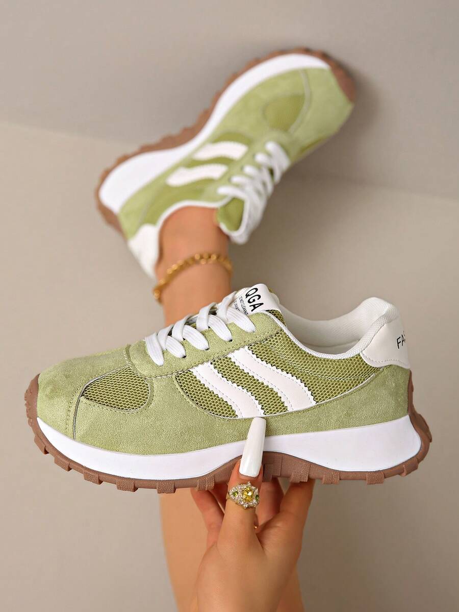 Giày thể thao đế dày kiểu retro, phần trên dày dặn, thích hợp cho chạy bộ, giày nữ. - màu xanh lá - Xem 1