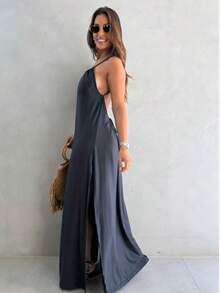 Sexy Casual Backless Dress In Knit Fabric For Beach, Everyday, And Summer - Negro - Ver 5