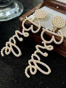 1对新娘英文字母吊坠耳环，订婚结婚首饰 - 多色 - 查看 2