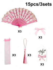 50/30/18pcs Creative Exclusive Party Favor Set, Party Gift Set Includes Printed Hand Folding Fan, Thank You Card & Organza Bag, Elegant Small Gifts, Easy To Carry, Suitable For Adult Party, Wedding, Birthday, Holiday - Multicolor - View 13