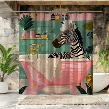 1 chiếc rèm tắm phẳng 2D họa tiết ngựa vằn, chủ đề giờ tắm, chất liệu chống thấm nước, nhiều màu sắc, phụ kiện phòng tắm hiện đại, thiết kế độc đáo, hình ảnh động vật đáng yêu, cảnh bồn tắm màu hồng và xanh lá cây sống động, móc treo có thể tháo rời, phong cách vui nhộn. - Nhiều màu - Xem 4