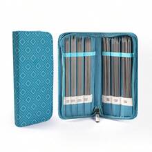 1pc Blue Geometric Print Crochet Storage Bag, 20cm Stainless Steel Knitting Needle Set, Zipper Closure Knitting Tool Organizer Bag, Sewing Lover Gift - A - View 13