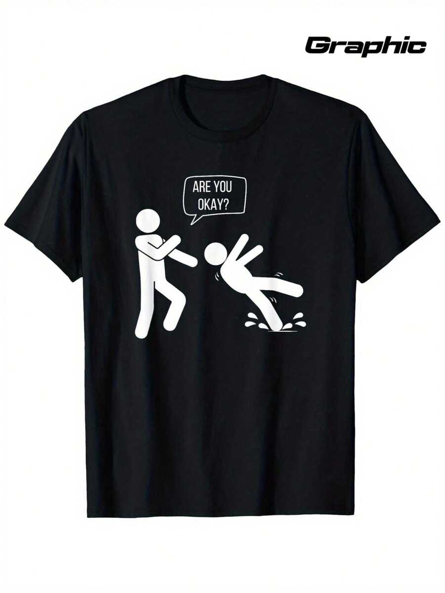 Divertido y sarcástico: ¿Estás bien?Camiseta con Gráfico de Stickman - Camiseta Negra Casual de Cuello Redondo para Hombres y Mujeres, Regalo Perfecto para Papá, Mamá, Amigos o para Ti Mismo, Comodidad para Todas las Temporadas, Camiseta para Uso Diario con Diseño Divertido, Ajuste Cómodo, Camisetas Graciosas - Negro - Ver 1
