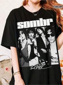T-shirt da uomo del World Tour di Sombr - Stile ufficiale della band con logo Sombr e design del 1984, ritratti di personaggi e citazioni, maglietta a maniche corte per tutte le stagioni, ideale per concerti, abbigliamento casual, regalo ideale per i fan (nero) - nero - Visualizzare 6