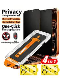 Taamyllrenz 4-In-1 - 2pcs Privacy Tempered Glass Screen Protector + 2pcs Camera Lens Film, Compatible With IPhone 16 Pro Max/17 Pro/17 Pro Max/15/16 Plus/13 Pro Max/12/12 Pro/12 Pro Max Series. Includes Installation Tool Kit And Auto-Alignment Tool. Scratch-Resistant, Shock-Proof, Fingerprint-Proof, 9H Hardness, One-Click Dust-Free Installation. Suitable For Daily Protection, Office And Home Use. - 2 Glass + 2 Lens Film - View 17