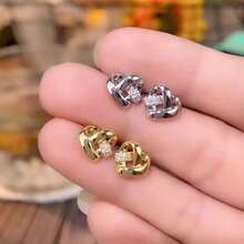 Gold And Silver Twisted Heart-Shaped Earrings, A Simple And Versatile Interwoven Heart-Shaped Earring, A Must-Have For Daily Wear - Silver - View 7