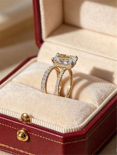 Set de 2 anillos de mujer, diseño único y elegante de moda, anillos apilables creativos, anillos decorados con circonita cúbica, adecuados para uso diario, vacaciones, regalos, compromiso, todas las estaciones