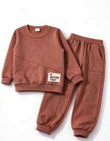 Children's Fleece Set, Warm For Cold Weather, Jacket And Pants, Ribbed Cuffs On Pants And Jacket, Pocket On Jacket And Front Pocket On Jacket - Óxido marrón - Ver 3