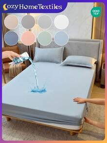 1pc Waterproof Mattress Protector, Soft Fitted Fitted Sheet, Suitable For Twin/Full/Queen/King Size Bed, Machine Washable, Bedroom Decor, Blue, Oeko-Tex Certified - Dusty Blue - View 10
