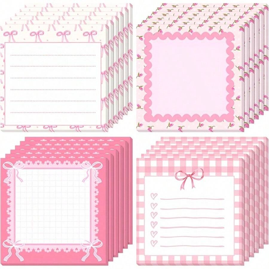 120pcs Bow Memo Pads, Suitable For Office And Study, Cute Pink Color, Gift For Family And Friends - Multicolor - View 1
