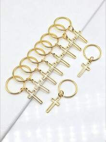 Set de 10 llaveros con colgante de cruz hueca de 11x24mm, anillo de metal redondo de 20mm de diámetro exterior, llavero sin cadena, regalo de Halloween, recuerdo, decoración de coche, accesorio de bolso, estilo escolar, gótico lindo, Y2K - color dorado antiguo - Ver 4