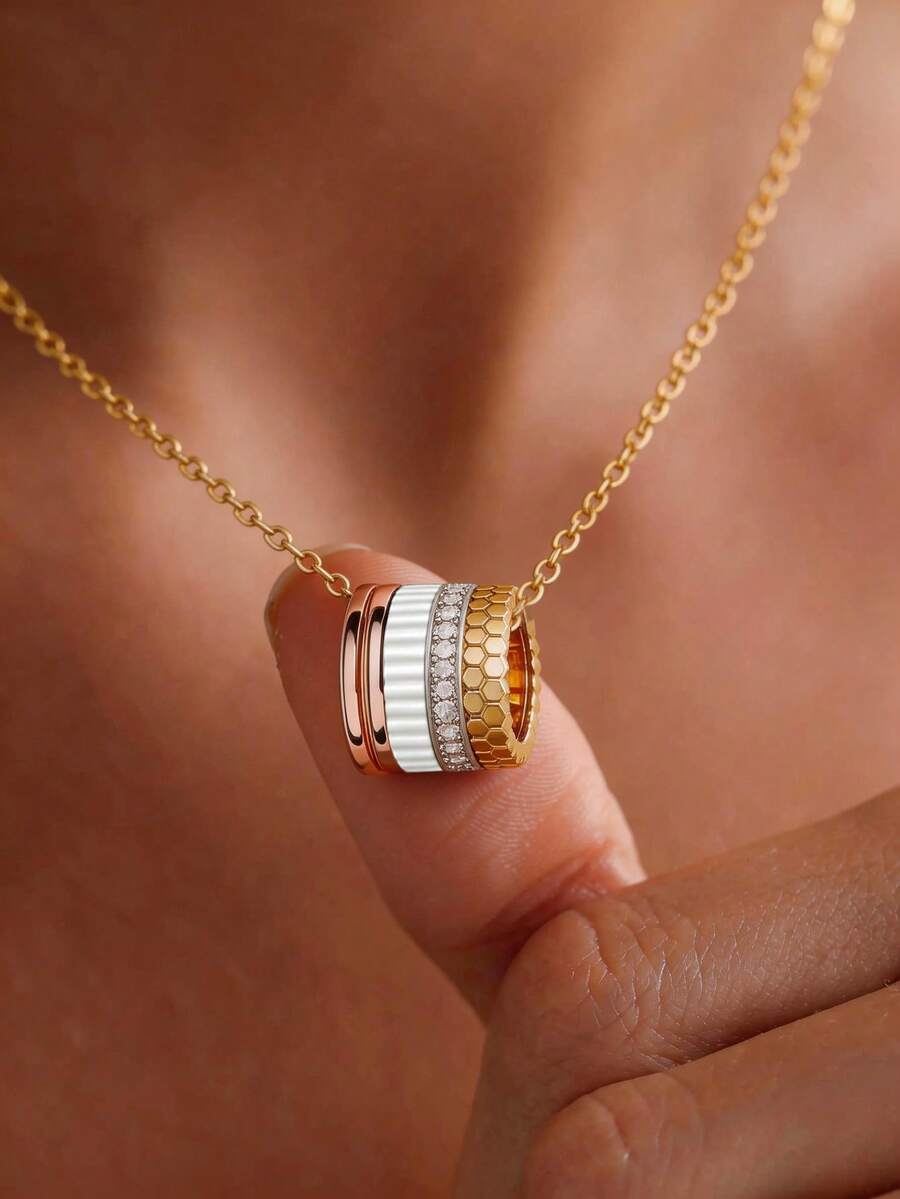 1pc Women's Multi-Color Patchwork Circular Pendant Necklace, French Elegant Fashion Versatile, Suitable For Daily Wear, Great Gift For Girlfriend - Multicolor - View 1