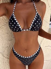 2pcs/Set Women's Sexy & Fashionable Black & White Bikini Swimsuit, Summer Beach Wear Vacation - Black - View 1