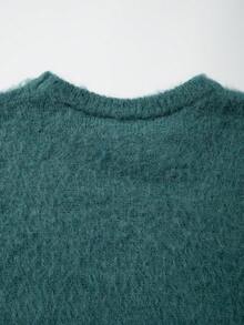 ANDREILEE Sweater Rajut Pullover Leher Bulat Dasar Pria, Motif Huruf Blok Warna, Gaya Pendek Longgar Kasual, Musim Gugur/Dingin - Hijau - View 8