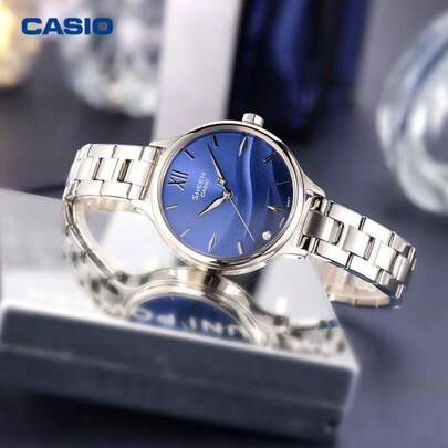 Đồng hồ nữ Casio SHEEN, mặt kính sapphire, mặt số màu xanh gradient, quà tặng ngày Valentine cho bạn gái, đồng hồ đeo tay thạch anh cao cấp.