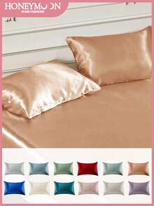 Bộ 2 vỏ gối satin cao cấp, mềm mại và thoáng khí, chống nhăn, thân thiện với da và tóc, cải thiện chất lượng giấc ngủ, màu cam san hô, đạt chứng nhận Oeko-Tex. - Màu Cam san hô - Xem 2