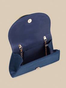 1pc High-End Velvet Clutch Bag In Navy Blue, Paired With Gold Decor, Showcasing A Fusion Of Fashion And Elegance, Suitable For Weddings, Parties, Galas, And Other Formal Occasions As A Clutch, Handbag, Shoulder Bag, Or Crossbody Bag - Navy Blue - View 10