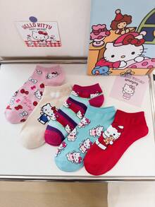 SANRIO 5双三丽鸥Hello Kitty袜子，个性化趣味多彩创意卡通设计，节日礼物，舒适透气，增添家庭氛围，时尚搞笑袜子，疯狂动漫，多色袜子 - 彩色 - 查看 1