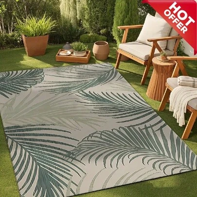 Crystal Velvet Tropical Palm Leaf Indoor Outdoor Area Rug, Multiple Sizes Available, Washable Non-Shedding Waterproof Easy Clean Soft Cozy Carpet, Botanical Green Leaves Style Anti-UV Anti-Slip Floor Mat, Suitable For Patio Deck Porch Balcony Garden Yard RV Living Room Bedroom Bathroom Kitchen Dining Room