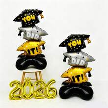 2026 Gold Foil Graduation Cap Balloon With Stand, Graduation Party Decoration - Multicolor - View 3