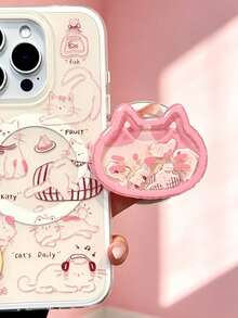 1pc Cute Pink Blue Cat Theme Cat Head Shaped Sliding Push-Pull Cartoon Cat Magnetic Rocking Holder, Extendable Portable Desktop Stand, Premium Quality Phone Holder, Magnetic Phone Stand, Phone Accessories, Travel Essential, Mother's Day Gift For Family And Friends - Cat Rocking Toy - View 4