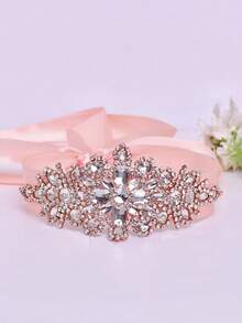 1pc Rhinestone Formal Dress Belt, Hand-Sewn Bridal Accessory, Holiday Gift, Fashion Wedding Dress Belt - Retro Pink - View 5