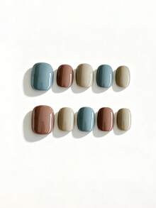 10pcs It Features A Sophisticated And Timeless Palette Of Muted Dusty Blue, Warm Caramel Brown, And Creamy Beige, With A Sleek Solid-Color Jump Design, Exuding A Minimalist And High-End Daily Chic Vibe. The High-Shine Glassy Finish And Short Rounded Square Shape Create A Sleek, Hand-Flattering And Ultra-Versatile Daily Texture - Multicolor - View 1