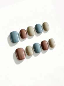 10pcs It Features A Sophisticated And Timeless Palette Of Muted Dusty Blue, Warm Caramel Brown, And Creamy Beige, With A Sleek Solid-Color Jump Design, Exuding A Minimalist And High-End Daily Chic Vibe. The High-Shine Glassy Finish And Short Rounded Square Shape Create A Sleek, Hand-Flattering And Ultra-Versatile Daily Texture - Multicolor - View 2