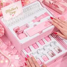 192Pcs 6 Colors Beetles Tipex Lite Heart Cutout Nail Kit, Medium Almond & Stiletto Pre-Built Apex Nail Tips, Full Gel Nail Starter Set With UV Lamp, Base Top Coat & Glue Gel, DIY Nail Art Manicure - Heart Cutout Nail Kit - 查看 1