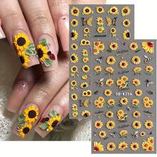 Sunflower, Hardworking Bee, Art Stickers, Self-Adhesive Single-Use, Suitable For Women And Girls Decoration, Applicable For Spring, Summer, Autumn Nail Art Supplies - Multicolor - View 3