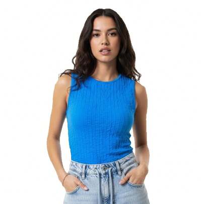 Blusa sisada de cuello redondo, blusa con diseño realzado, elástica y transpirable NPEM