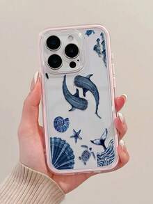 1个粉色海洋旋转鲸鱼简约个性化TPU防震全包手机壳，兼容苹果17/16/15/14/13/12/11 Pro Max/Air - 彩色 - 查看 5