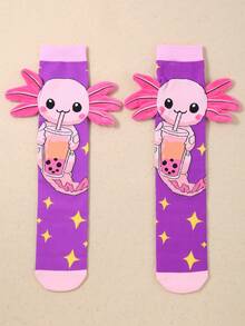 1 Pair Kids Over-The-Knee Socks, Cartoon Funny Cool Axolotl Pattern, Children's Socks, Novelty Socks, Crazy Day Gift, Suitable For Kids Party And Vacation - Multicolor - View 8