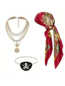 4pcs Pirate Costume Accessories Set: Headscarf, Belt, Necklace, Hat, Eye Patch, Essential For Women Pirate Themed Party, Masquerade, Halloween, Christmas Costume - Multicolor - View 17