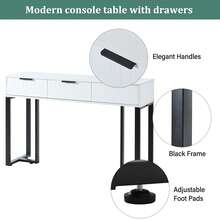 Modern Console Table With Drawers, Gold Frame, Adjustable Feet And Elegant Handles (White + Black) - White+Black - View 10