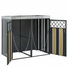 Diamond-Shaped Ventilation Box For Trash Can, Trash Storage Compartments, Lockable, Two Doors And Plant Area. - Grey - View 11
