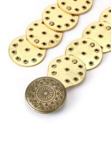 1PC Women's Gold Round Disc PU Belt Round Belt For Women Bohemian Concho Leather Vintage Western Belt Bohemian Style Floral Buckle First Choice For Shopping Party Essential Fashion Versatile Belt Suitable For Daily Use - Gold - View 2