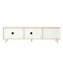 TV Unit, Low Top With Carved Texture, Gold Handles And Legs, Living Room Furniture With Marble Structure. - White - View 8