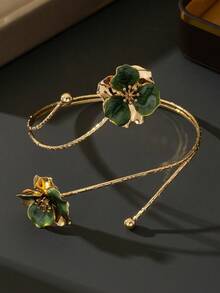 1pc Summer Sexy Vacation Style Handmade Gradient Green Flower Shaped Arm Cuff For Women - Green - View 3