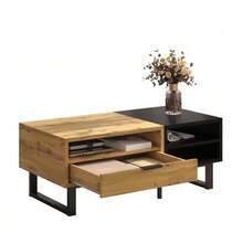 Table basse, table de salon avec structure en blocs colorés, compartiments et tiroirs, pieds en métal. - Couleur naturelle - Voir 11