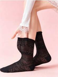 1 par de calcetines tipo tripulación para mujer/Calcetines medianos para mujer, estilo de barril medio tipo ballet, ligeros para primavera y verano, estilo de moda callejera/Look de calle/Estilo hip hop - Multicolor - Ver 9