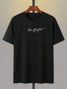 Camiseta de manga corta de verano casual con estampado de eslogan para hombres - Beis - Ver 7