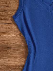 Women's Solid Color Elegant Casual Knit Fabric Split Bodycon Dress, Suitable For Vacation, Wedding, Birthday Party, Date, Spring/Summer - Blue - View 4