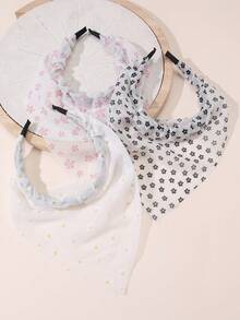 3pcs/Set Girls' Floral Fabric Bandana & Headband Set, Suitable For Daily Decoration - Multicolor - View 3