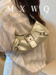 1个女士复古朋克铆钉装饰可调节肩带大容量柔软仿油皮渐变色单肩腋下包，适合工作、通勤、约会、派对等场合。 - 綠色 - 查看 2