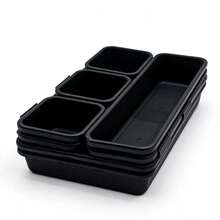 8-Piece InterlocFKing Drawer Organizer Trays, Black Plastic Modular Storage Bins For Kitchen, Bathroom, Office & Desk Drawers - Black - View 4