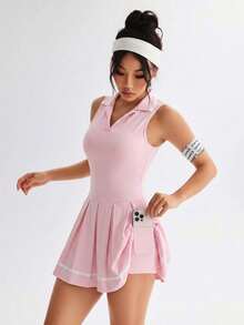 2-In-1 Sports Dress With Pockets, Built-In Anti-Exposure Shorts, Suitable For Fitness, Yoga, Tennis, Running, Daily Commute And Multiple Occasions - Pink - View 4